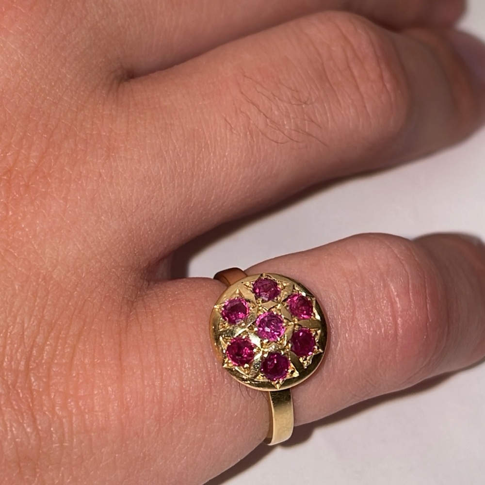 Vintage Custom Natural Red Ruby Gemstones Rubies Ring Solid 14K Yellow Gold